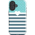 Polka Dots and Stripes Heart in Blue iPhone 16 Plus Impact Case